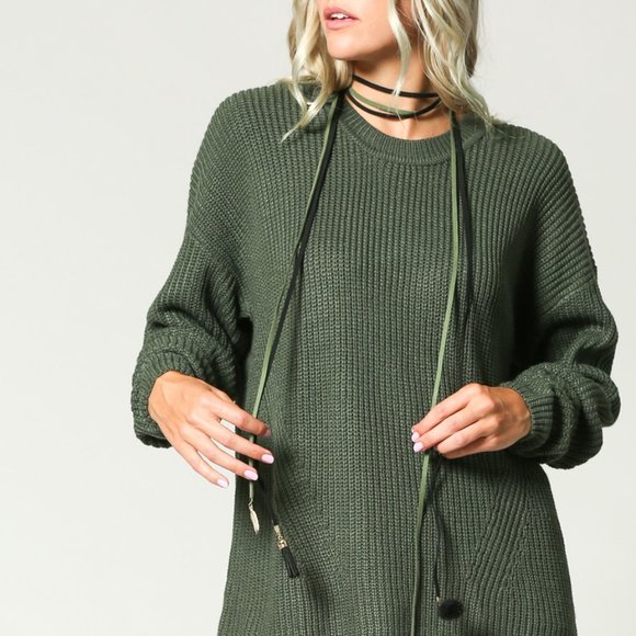 DONATED!!  Olive eyelet lace up pullover sweater - Picture 5 of 6